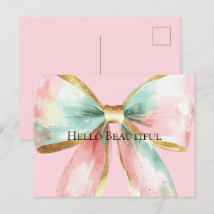 Bow Gold Blush Rosa Mint Varmaste önskningar Vykort