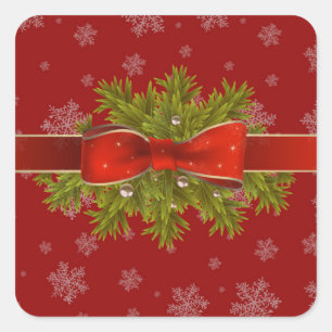 Bow, Grey on Red Snowflake Coverground Fyrkantigt Klistermärke