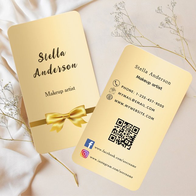 Bow guld Qr-kod social-media Visitkort (Skapare uppladdad)