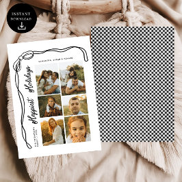 Bow Happiest Holidays Family 6 Photos Plaid Julkort