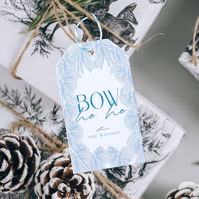 Bow Ho Ho Blue Bows Helgdag Presentetikett (Skapare uppladdad)