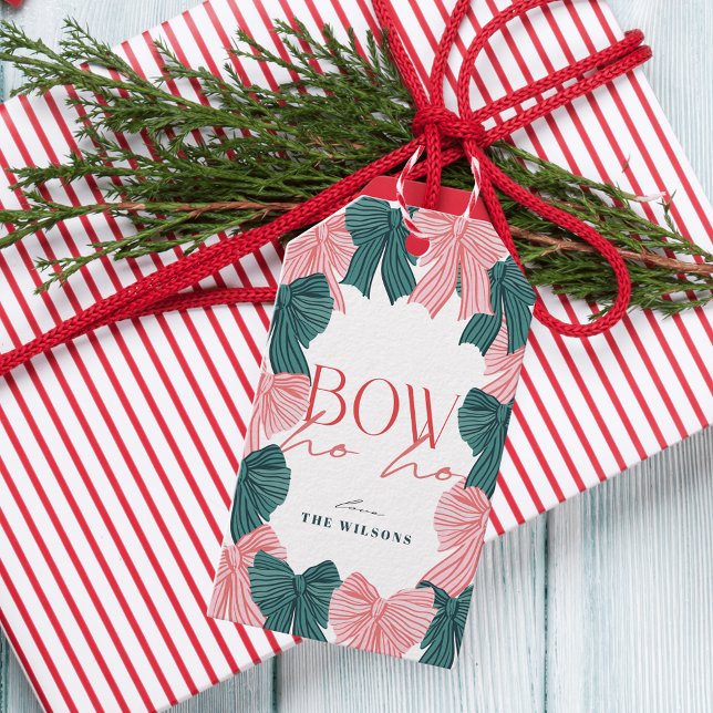 Bow Ho Ho Red & Grönt Bows jul-Helgdag Presentetikett (Skapare uppladdad)
