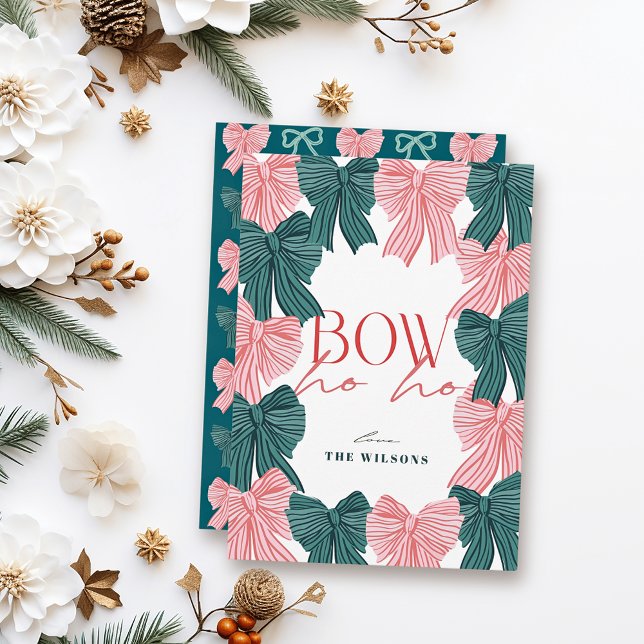 Bow Ho Ho Red & Grönt Bows jul Julkort (Skapare uppladdad)