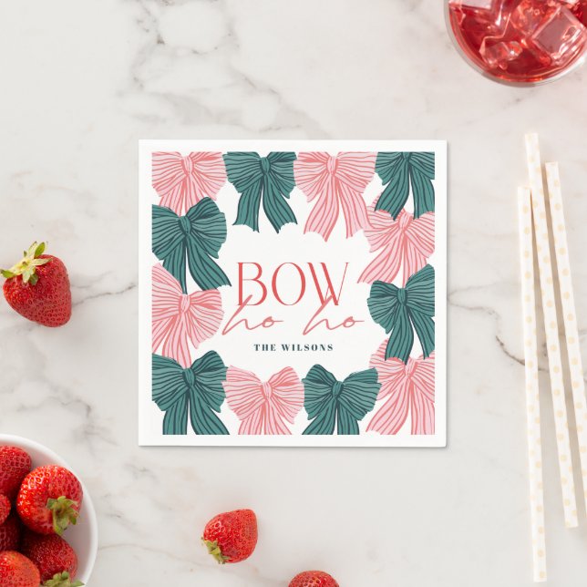 Bow Ho Ho Red & Grönt Bows jul Pappersservett (Insitu)