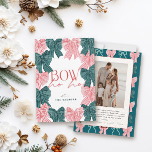 Bow Ho Ho Red & Grönt Bows Photo jul Julkort