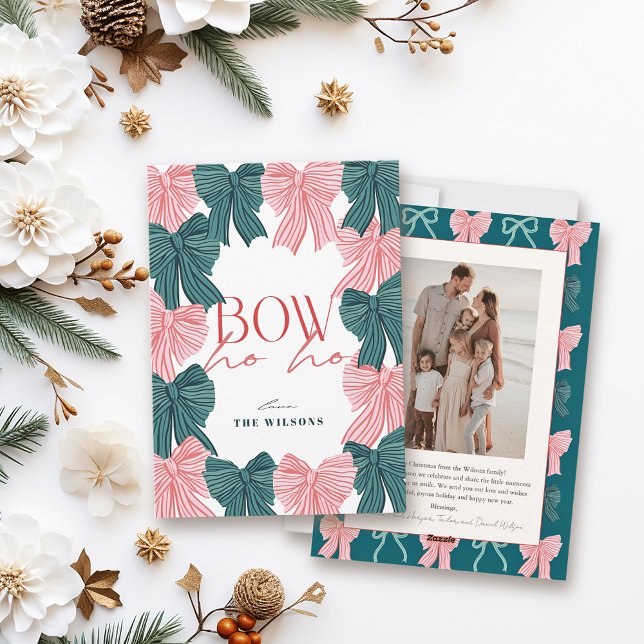 Bow Ho Ho Red & Grönt Bows Photo jul Julkort (Skapare uppladdad)