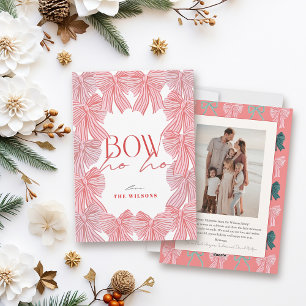 Bow Ho Ho Red & Rosa Bows Photo jul Julkort