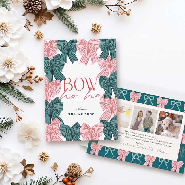 Bow Ho Red & Grönt Bows 3 Photo jul Julkort (Skapare uppladdad)