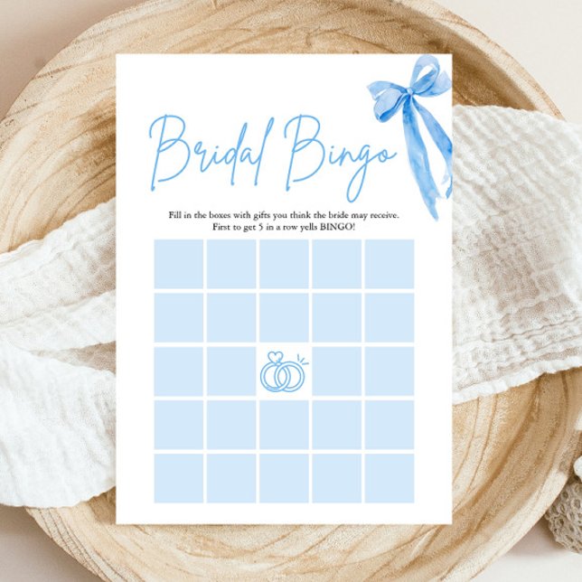 Bow hon knutar knuten Bröllopsdusch Bingo-spel Inbjudningar (Modern Watercolor Dusty Bow She's Tying the Knot Bridal Shower Bingo Game)