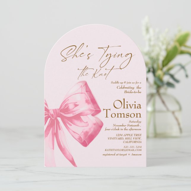 Bow Hon Knutar Knuten Bröllopsfest Rosa Inbjudningar (Stående Fram)