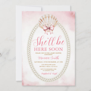 Bow Hon Kommer Snart Sea Shell Söt Baby Shower Inbjudningar