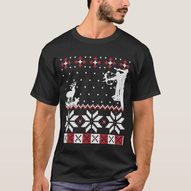 Bow Hunter Ugly Christmas Sweater Archery Deer Hun T Shirt (Framsida)