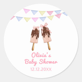 Bow Ice Cream Baby Shower för Rosa i matrummet Runt Klistermärke