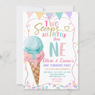 Bow Ice Cream två Scoops Twin Flick kalas Inbjudningar