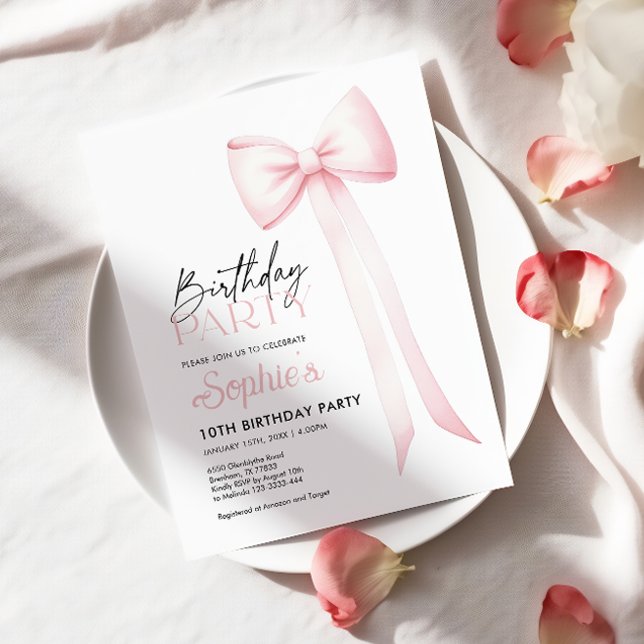 Bow-inbjudan, Rosa Coquette Bow Inbjudningar (Skapare uppladdad)