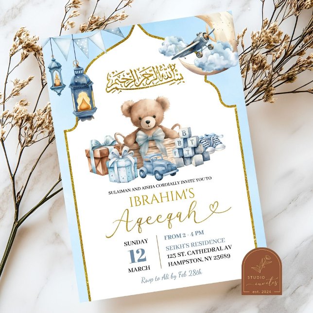 Bow Islamic Aqeqah Bear Baby-meddelande Inbjudningar (Skapare uppladdad)