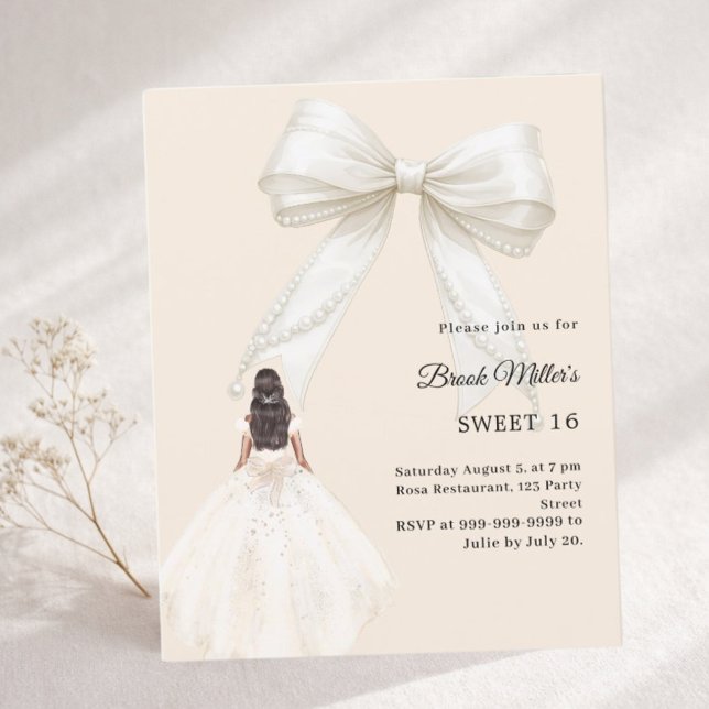 Bow ivory dress champagne gold Sweet 16 invitation (Skapare uppladdad)