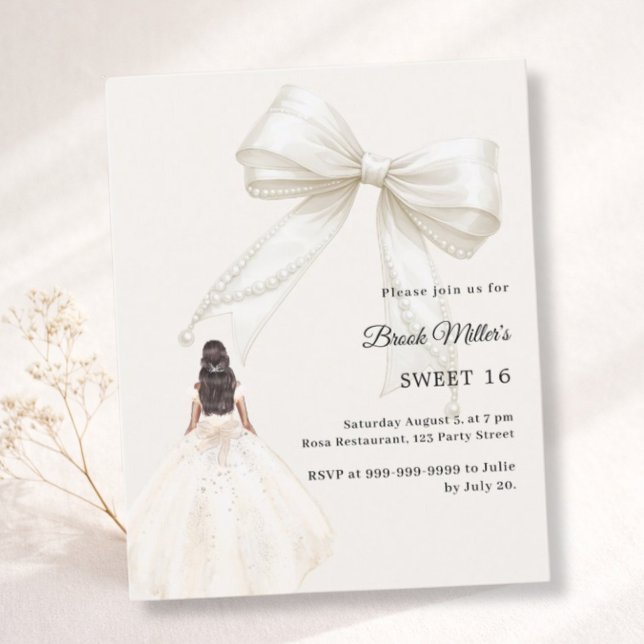 Bow ivory dress cream luxury Sweet 16 invitation (Skapare uppladdad)
