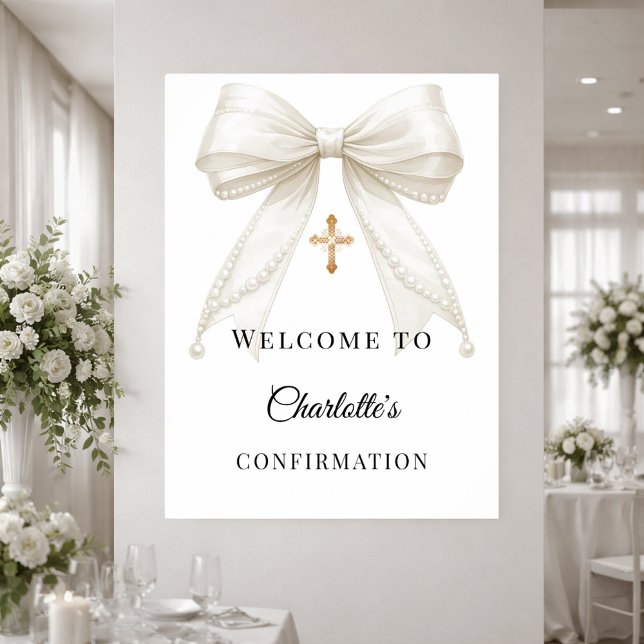 Bow ivory pearls Confirmation welcome Poster (Skapare uppladdad)