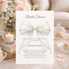 Bow ivory pearls elegant Bridal Shower Inbjudningar