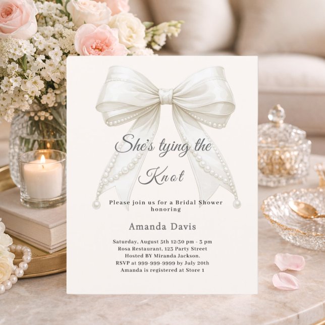 Bow ivory pearls knot Bridal Shower invitation (Skapare uppladdad)