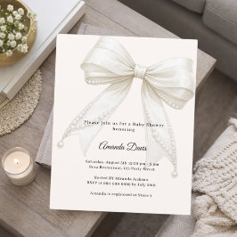 Bow ivory pearls luxury Baby Shower invitation