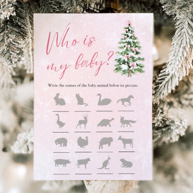 Bow Julgran Baby Shower som är mitt Baby-spel Inbjudningar (Pink Bow Christmas Tree Baby Shower Who Is My Baby Game)