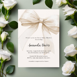 Bow könsneutral beige Baby Shower Inbjudningar