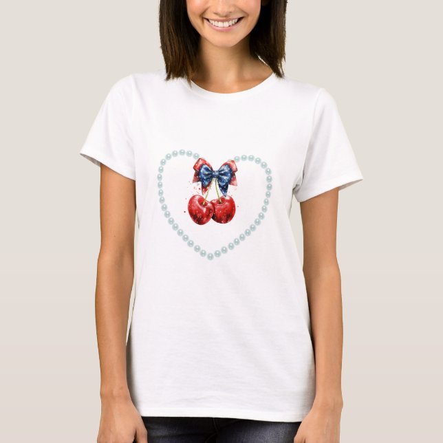 Bow, körsbär och pärlor t shirt (Framsida)