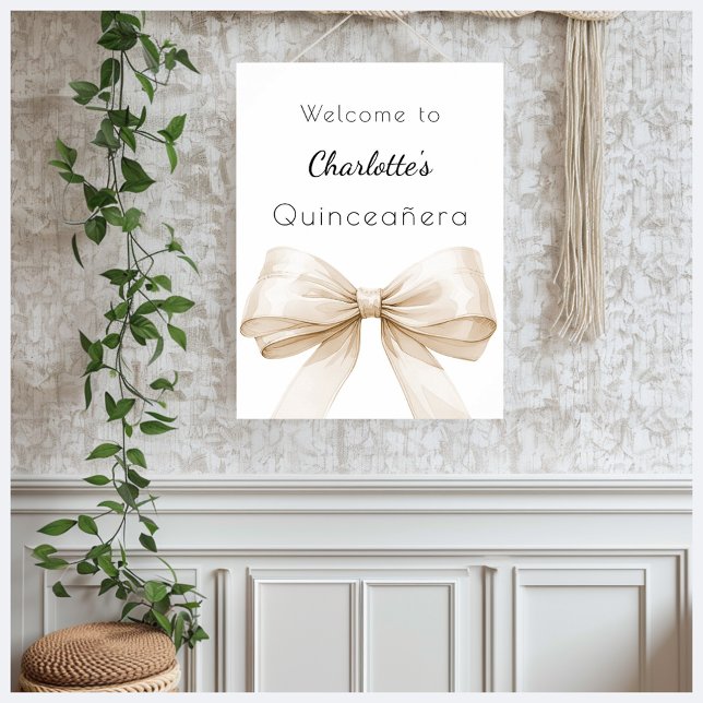 Bow kräm beige Quinceanera välkommen Poster (Skapare uppladdad)