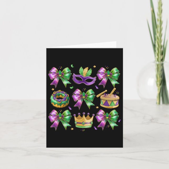 Bow Kung Cake Krona Mask Drum Mardi Gras Costume Kort (Framsida)