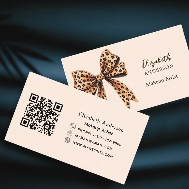 Bow leopard Skriv ut brunt qr-nummer Visitkort (Skapare uppladdad)