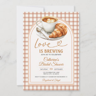 Bow Love Is Brewing Bröllopsdusch Brun Gingham Inbjudningar