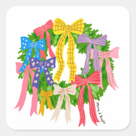 Bow Merry And Bright Christmas  Fyrkantigt Klistermärke