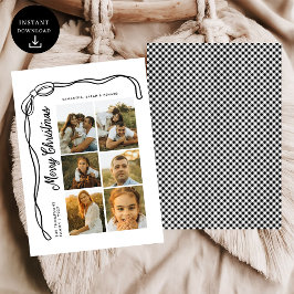 Bow Merry Christmas Family 6 Photos Plaid Julkort