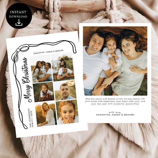 Bow Merry Christmas Family 7 Photos Julkort (Skapare uppladdad)