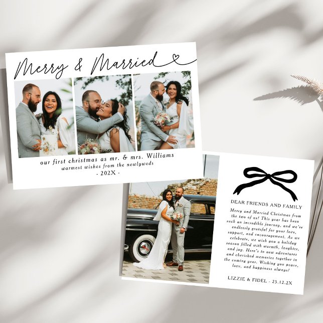 Bow Merry & Married Newlyed Photo Jul Julkort (Skapare uppladdad)