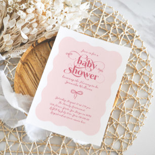 Bow Modern minimalist Vågigt Rosa Baby Shower Inbjudningar