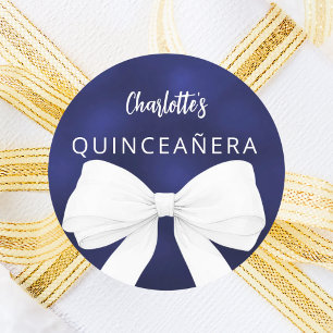 Bow navy blue white Quinceanera Runt Klistermärke