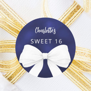 Bow navy blue white Sweet 16 Runt Klistermärke