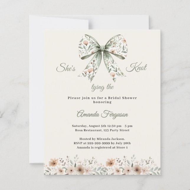 Bow neutral floral ivory Bridal Shower invitation (Framsida)
