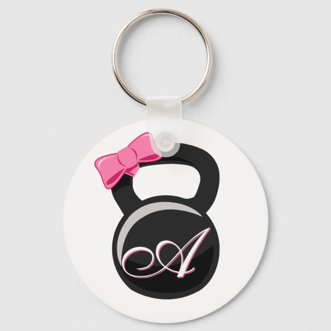 Bow och Monogram Kettlebell Rosa ’A’ Nyckelring (Framsida)
