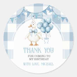 Bow One Silly Goose 1-årsdag Blå Gingham Runt Klistermärke