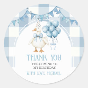 Bow One Silly Goose 1-årsdag Blå Gingham Runt Klistermärke
