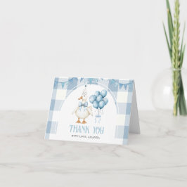 Bow One Silly Goose 1st Birthday Blue Gingham Tack Kort