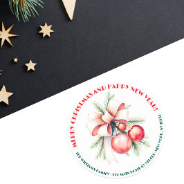 Bow Ornament Gräs Nål jul Adress Runt Klistermärke