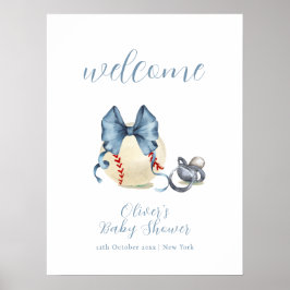 Bow Pacifier Baseball Sport Baby Shower Welcome  Poster