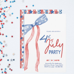 Bow Party Patriotic, modern 4 juli Inbjudningar