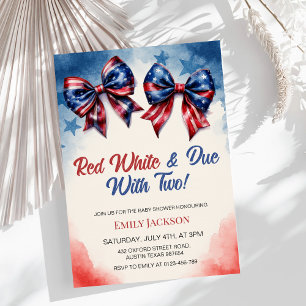 Bow Patriotic Twin Baby Shower 4 juli Inbjudningar