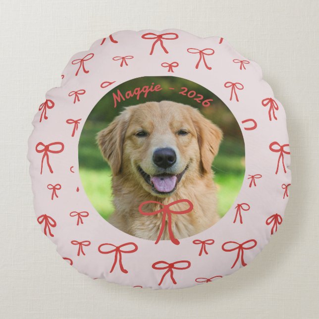 Bow Pattern Personalized Pet Photo Pillow Rund Kudde (Framsidan)